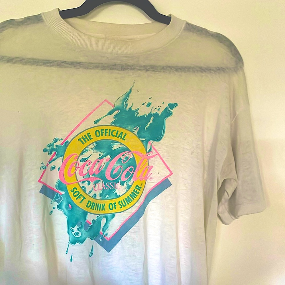 Vintage Coca Cola Tshirt - Threadbare - Neon - 90s - Crew Neck